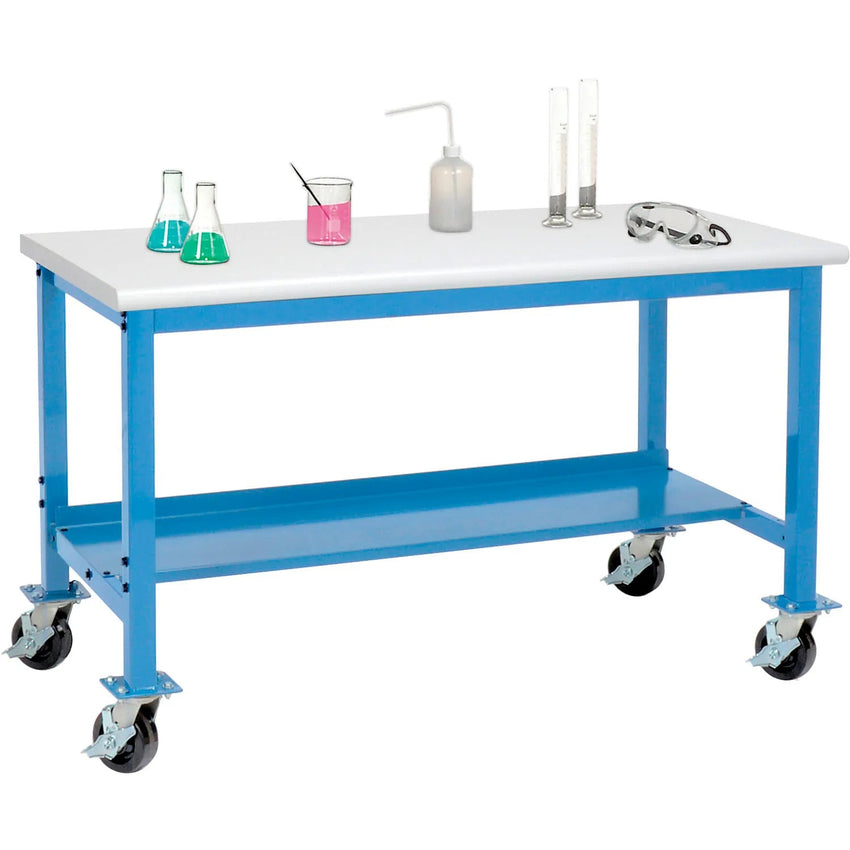 Global Industrial Mobile Production Workbench w/ Laminate Safety Edge Top, 72"W x 36"D, Blue (GLB - 237378A) - SchoolOutlet