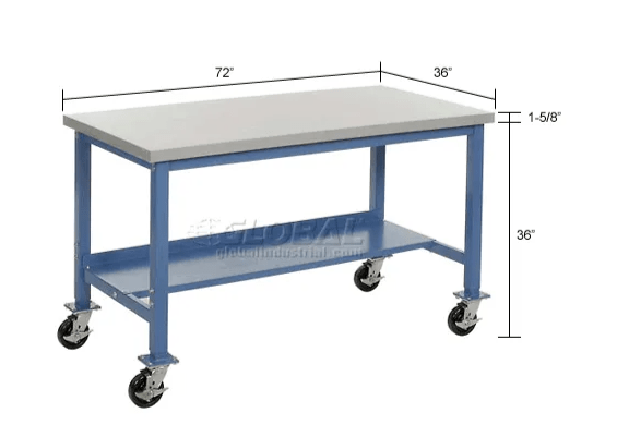 Global Industrial Mobile Production Workbench w/ Laminate Safety Edge Top, 72"W x 36"D, Blue (GLB - 237378A) - SchoolOutlet