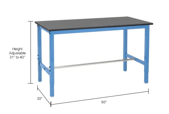Global Industrial 60 x 30 Adjustable Height Workbench Square Tube Leg, Phenolic Resin Safety Edge Blue (GLB - 237383LBL) - SchoolOutlet