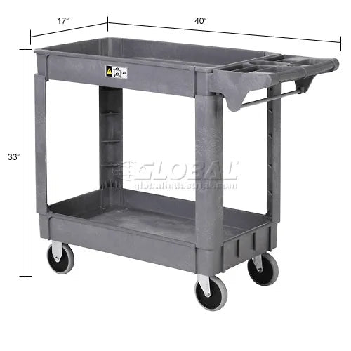 Global Industrial Utility Cart w/2 Shelves & 5" Casters, 500 lb. Capacity, 40"L x 17"W x 33"H (GLB - 242080) - SchoolOutlet
