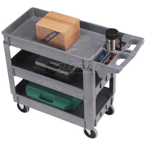Global Industrial Utility Cart w/3 Shelves & 5" Casters, 500 lb. Capacity, 40"L x 17"W x 33"H (GLB - 242083) - SchoolOutlet