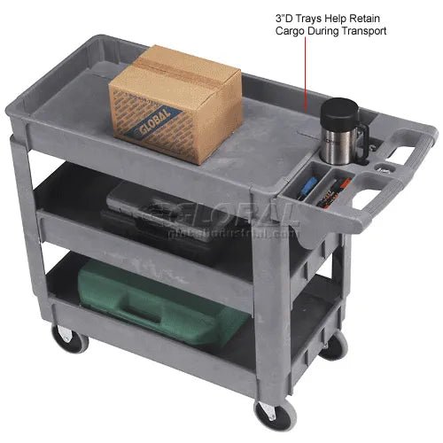 Global Industrial Utility Cart w/3 Shelves & 5" Casters, 500 lb. Capacity, 40"L x 17"W x 33"H (GLB - 242083) - SchoolOutlet