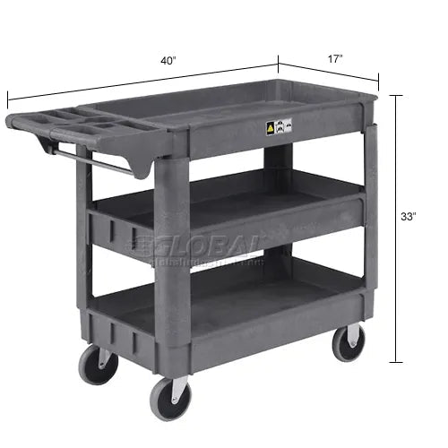 Global Industrial Utility Cart w/3 Shelves & 5" Casters, 500 lb. Capacity, 40"L x 17"W x 33"H (GLB - 242083) - SchoolOutlet