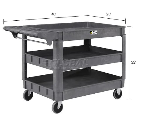 Global Industrial Utility Cart w/3 Shelves & 5" Casters, 500 lb. Capacity, 46"L x 25"W x 33"H (GLB - 242086) - SchoolOutlet