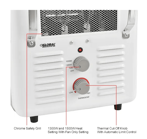Global Industrial Portable Milkhouse Style Electric Heater, 120V, 1500W (GLB - 246098) - SchoolOutlet