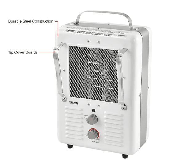 Global Industrial Portable Milkhouse Style Electric Heater, 120V, 1500W (GLB - 246098) - SchoolOutlet