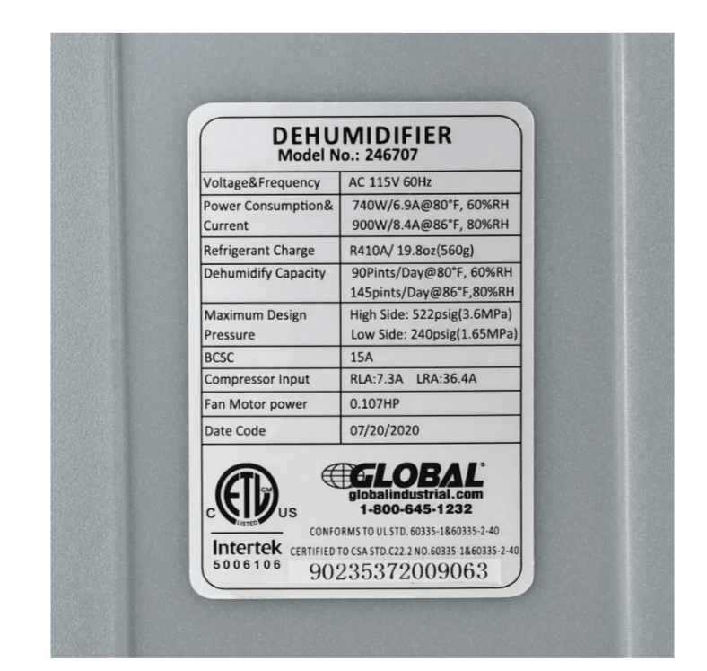 Global Industrial Crawl Space Commercial Dehumidifier With Pump, 90 Pints (GLB - 246707) - SchoolOutlet