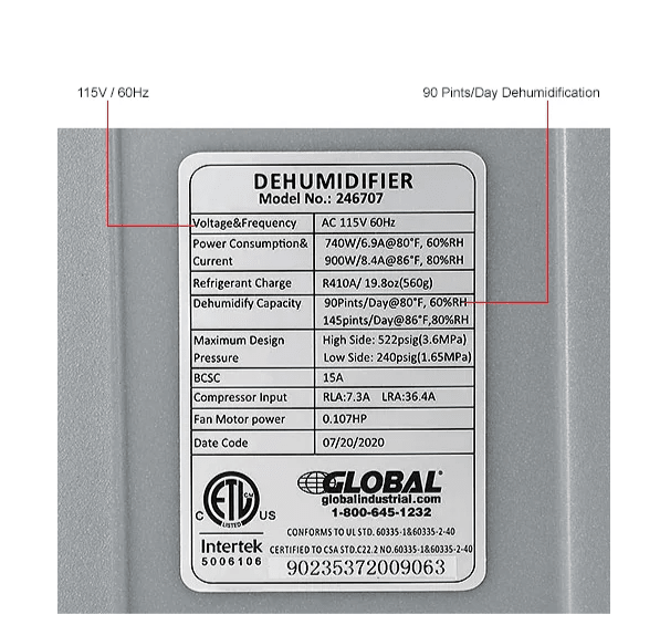 Global Industrial Crawl Space Commercial Dehumidifier With Pump, 90 Pints (GLB - 246707) - SchoolOutlet