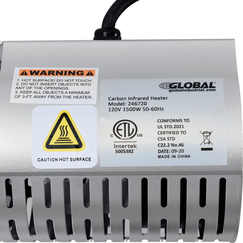 Global Industrial Infrared Patio Heater w/ Remote Control, Wall/Ceiling Mount, 1500W, 30 - 3/4"L (GLB - 246720) - SchoolOutlet