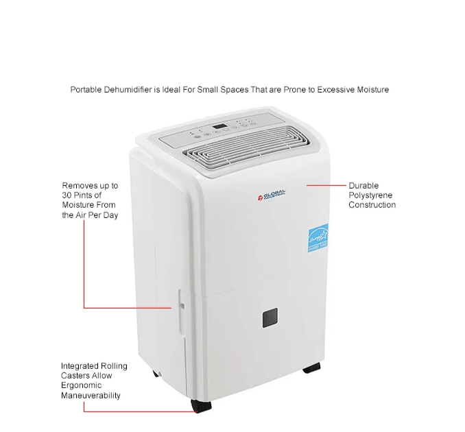 Global Industrial Portable Dehumidifier, Energy Star, 32 Pint (GLB - 246731) - SchoolOutlet