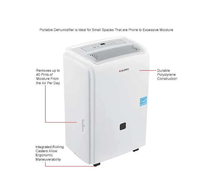 Global Industrial Portable Dehumidifier w/ Pump & WiFi, Energy Star, 40 Pint (GLB - 246733) - SchoolOutlet