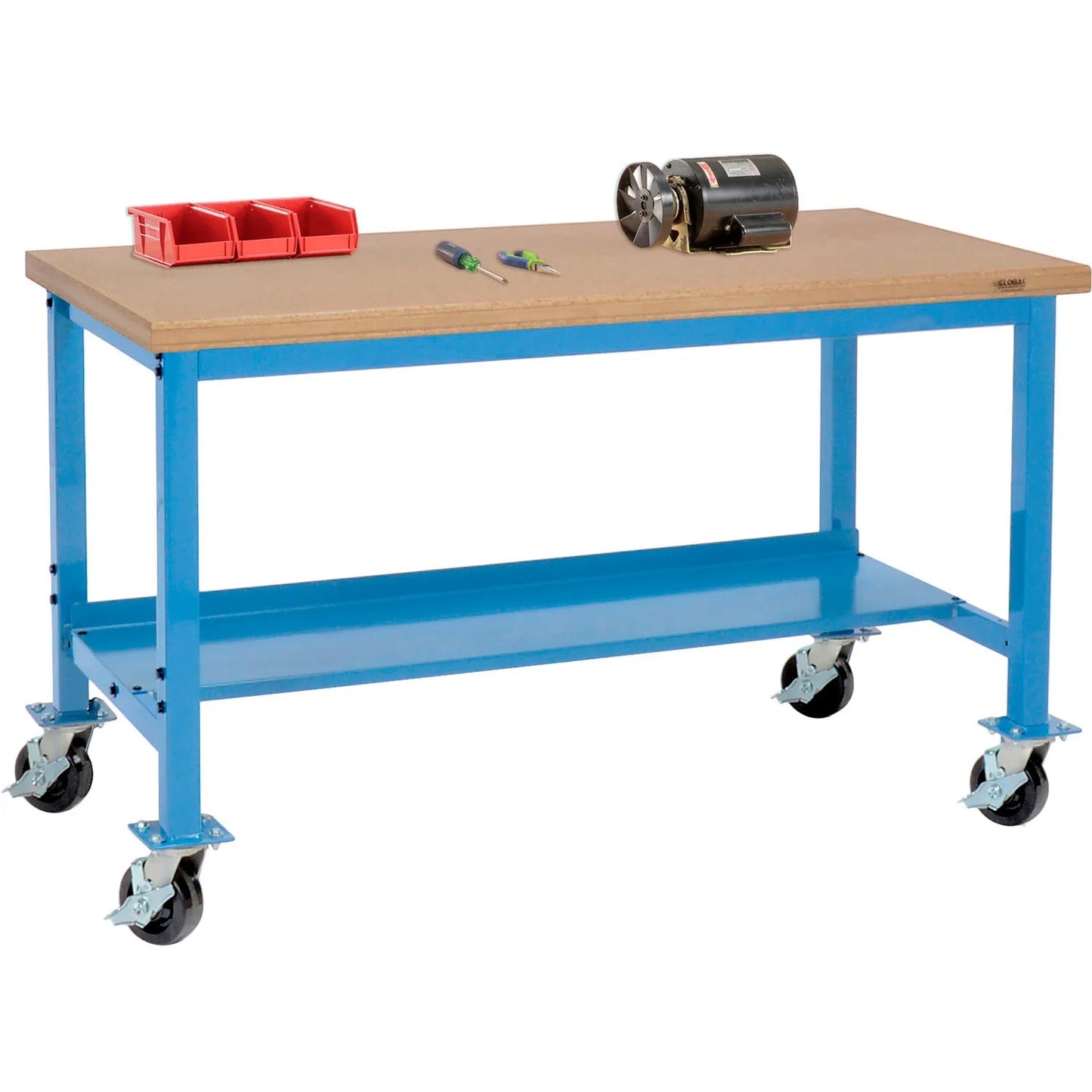 Global Industrial Mobile Production Workbench w/ Shop Top Safety Edge, 60"W x 30"D, Blue (GLB - 249145BL) - SchoolOutlet