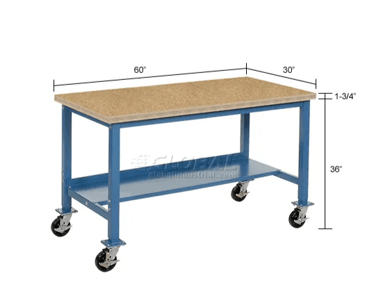 Global Industrial Mobile Production Workbench w/ Shop Top Safety Edge, 60"W x 30"D, Blue (GLB - 249145BL) - SchoolOutlet