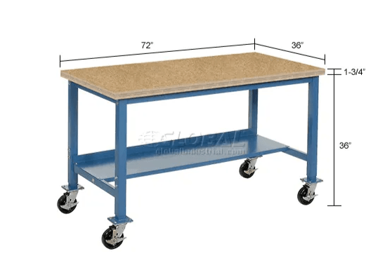 Global Industrial Mobile Production Workbench w/ Shop Top Safety Edge, 72"W x 36"D, Blue (GLB - 249147BL) - SchoolOutlet