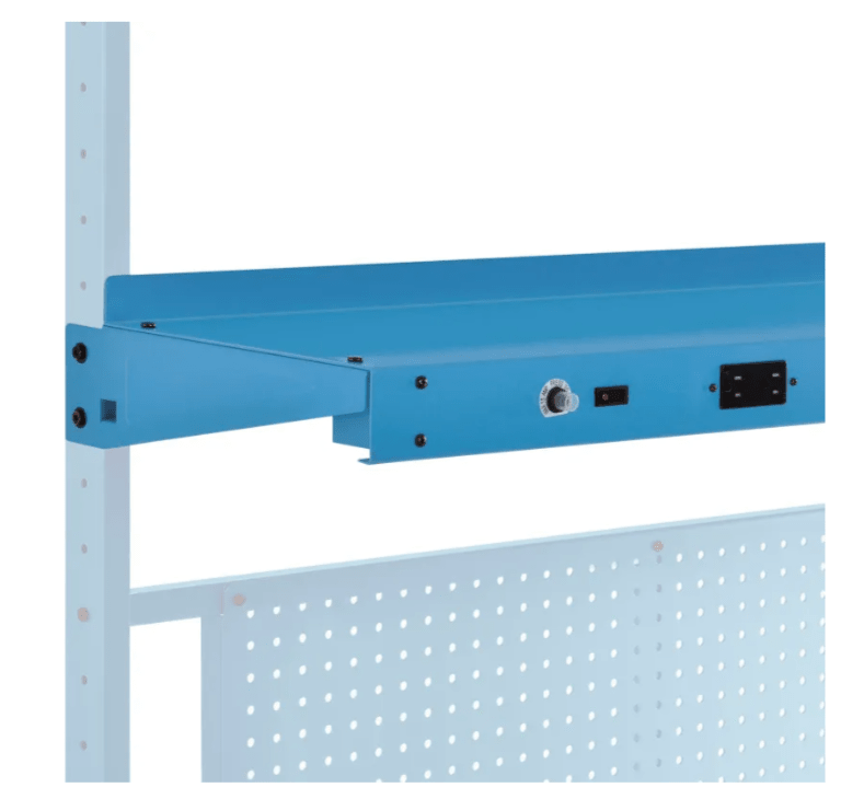 Global Industrial Steel Upper Shelf W/ 3 Duplex Outlets, 48"W x 12"D, Blue (GLB - 249294CBL) - SchoolOutlet