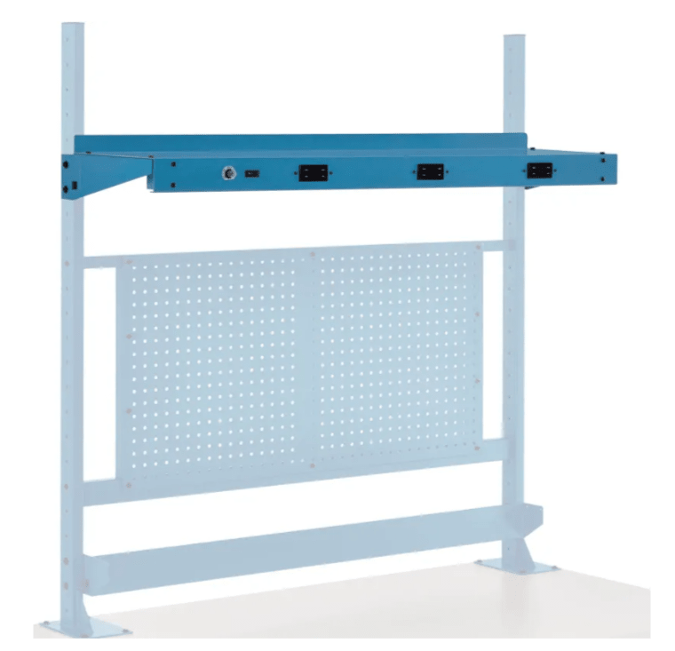 Global Industrial Steel Upper Shelf W/ 3 Duplex Outlets, 48"W x 12"D, Blue (GLB - 249294CBL) - SchoolOutlet