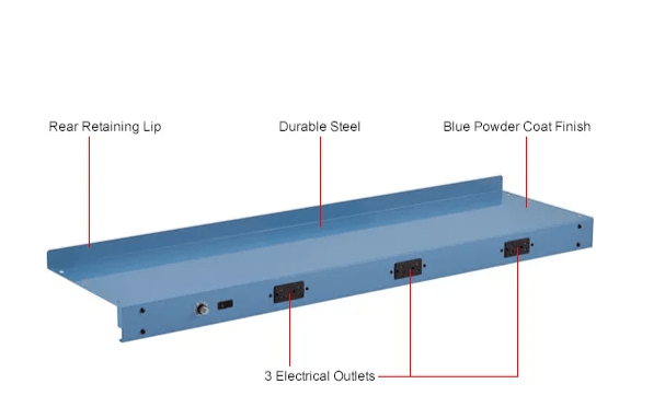 Global Industrial Steel Upper Shelf W/ 3 Duplex Outlets, 48"W x 12"D, Blue (GLB - 249294CBL) - SchoolOutlet