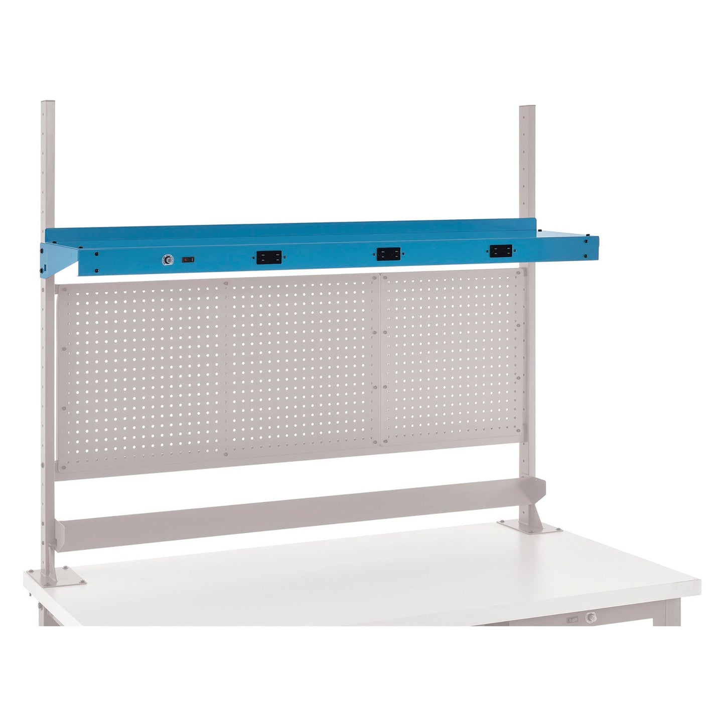 Global Industrial Steel Upper Shelf W/ 3 Duplex Outlets, 72"W x 12"D, Blue (GLB - 249296CBL) - SchoolOutlet