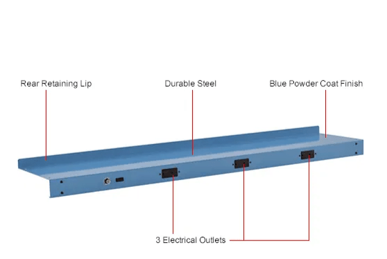 Global Industrial Steel Upper Shelf W/ 3 Duplex Outlets, 72"W x 12"D, Blue (GLB - 249296CBL) - SchoolOutlet