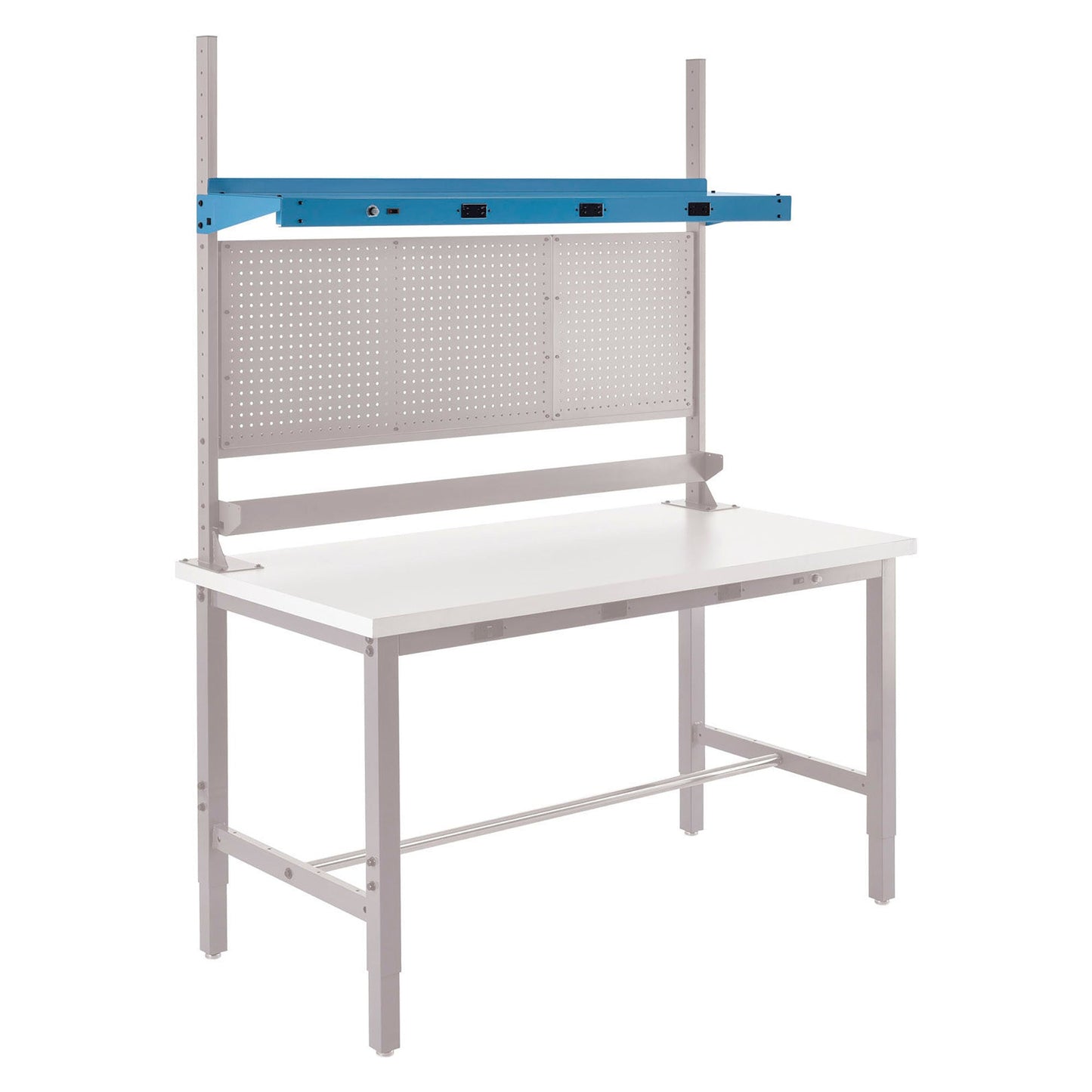Global Industrial Steel Upper Shelf W/ 3 Duplex Outlets, 72"W x 12"D, Blue (GLB - 249296CBL) - SchoolOutlet