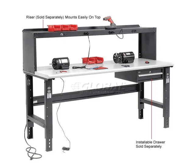 Global Industrial 60"W x 30"D Adjustable Height Workbench C - Channel Leg - ESD Safety Edge - Black (GLB - 250225BK) - SchoolOutlet