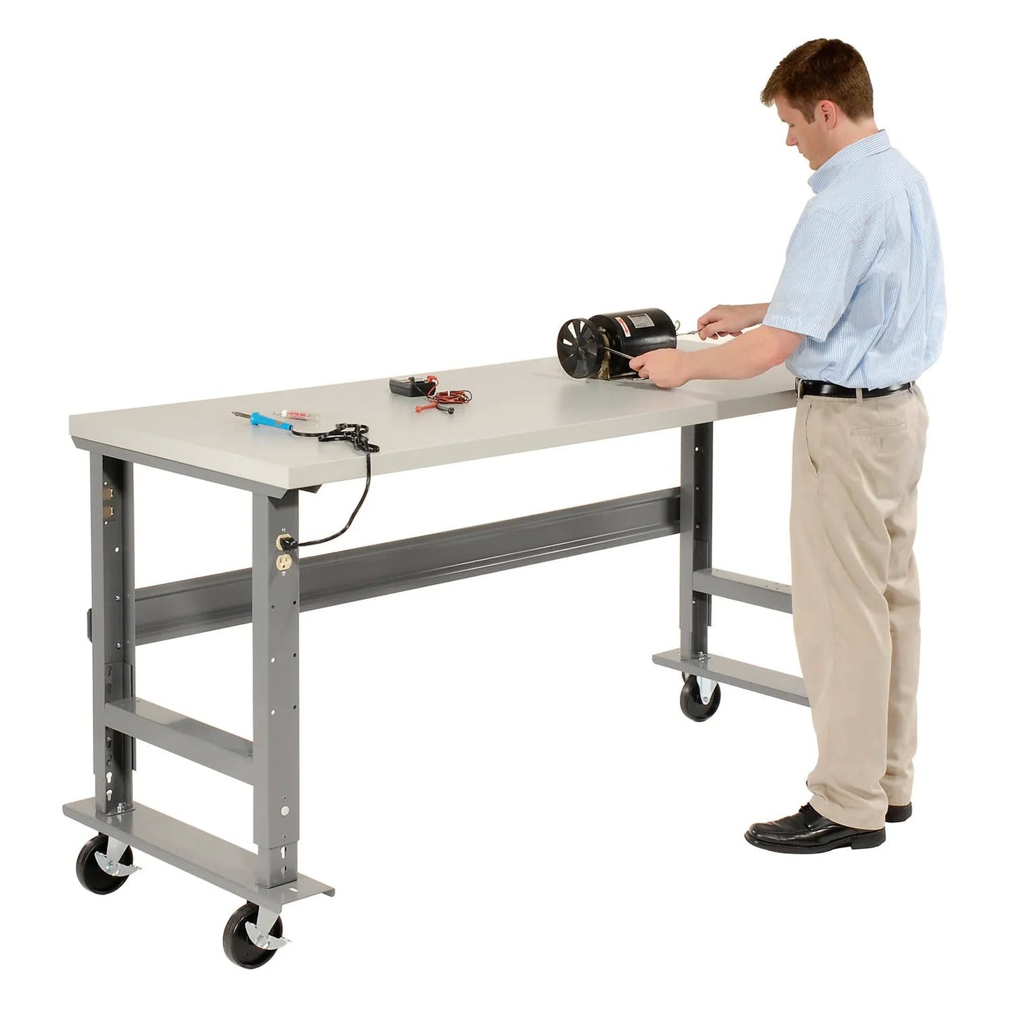 Global Industrial 72 x 30 Mobile Adjustable Height C - Channel Leg Workbench - ESD Safety Edge (GLB - 250226A) - SchoolOutlet