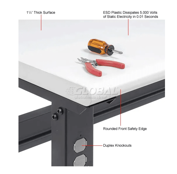 Global Industrial 72"W x 36"D Adjustable Height Workbench C - Channel Leg - ESD Safety Edge - Black (GLB - 250227BK) - SchoolOutlet