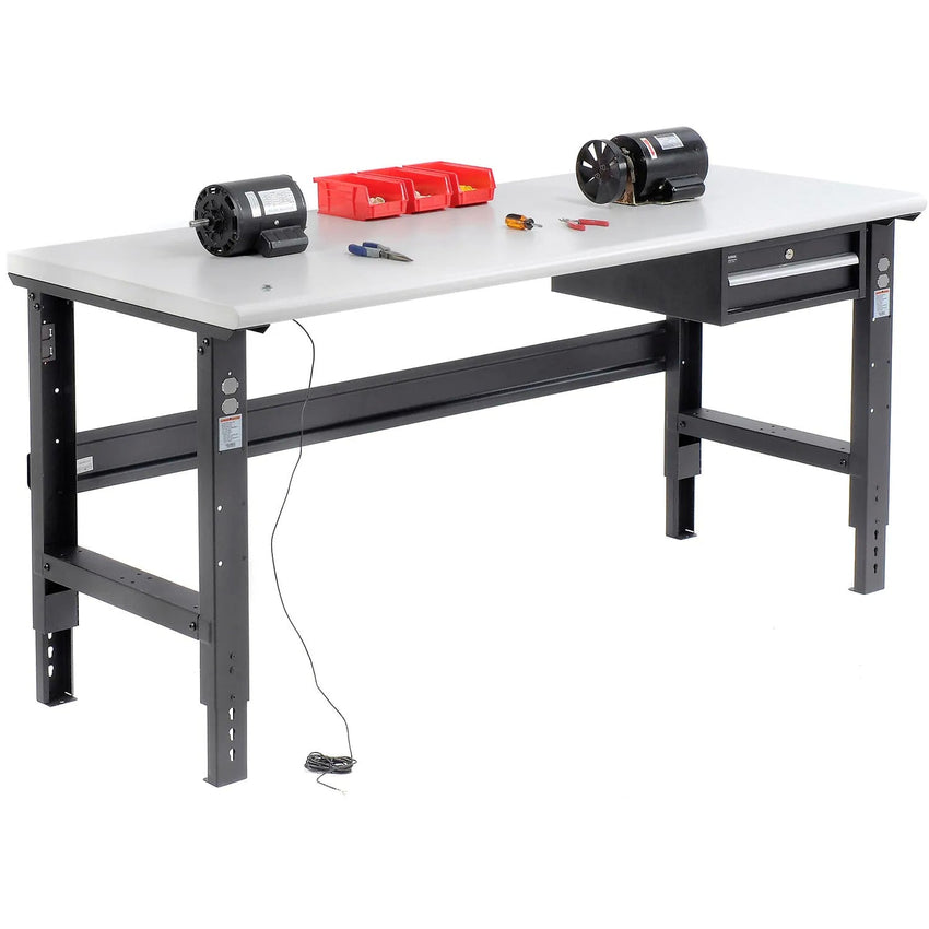Global Industrial 72"W x 36"D Adjustable Height Workbench C - Channel Leg - ESD Safety Edge - Black (GLB - 250227BK) - SchoolOutlet