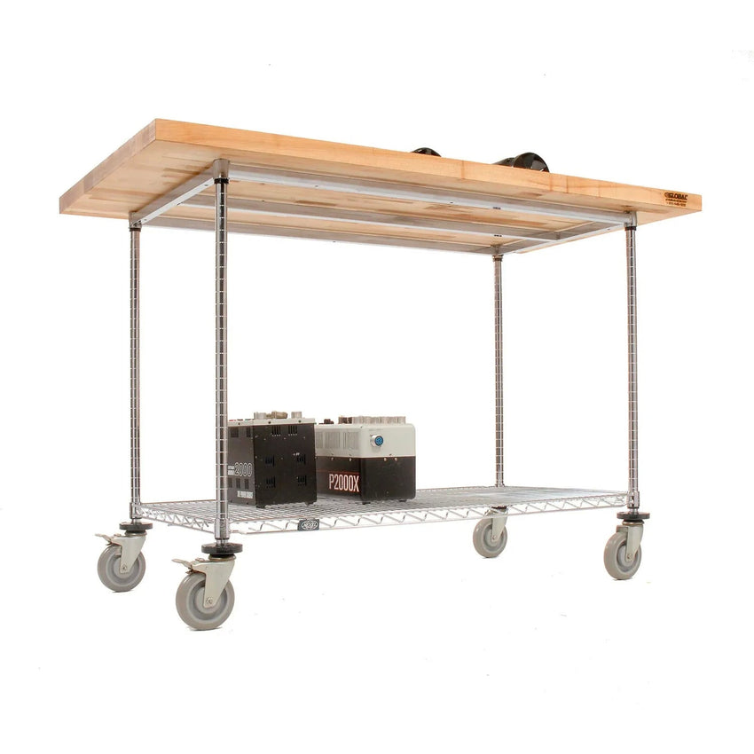 Global Industrial Chrome Wire Mobile Workbench, 60"W x 30"D, Maple Butcher Block Square Edge (GLB - 252321) - SchoolOutlet