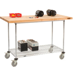 Global Industrial Chrome Wire Mobile Workbench, 60"W x 30"D, Maple Butcher Block Square Edge (GLB-252321)