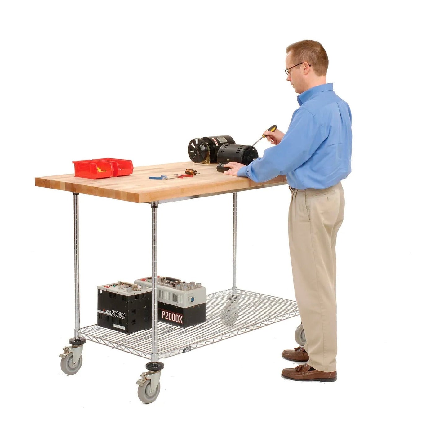 Global Industrial Chrome Wire Mobile Workbench, 60"W x 30"D, Maple Butcher Block Square Edge (GLB - 252321) - SchoolOutlet