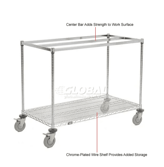 Global Industrial Chrome Wire Mobile Workbench, 60"W x 30"D, Maple Butcher Block Square Edge (GLB - 252321) - SchoolOutlet