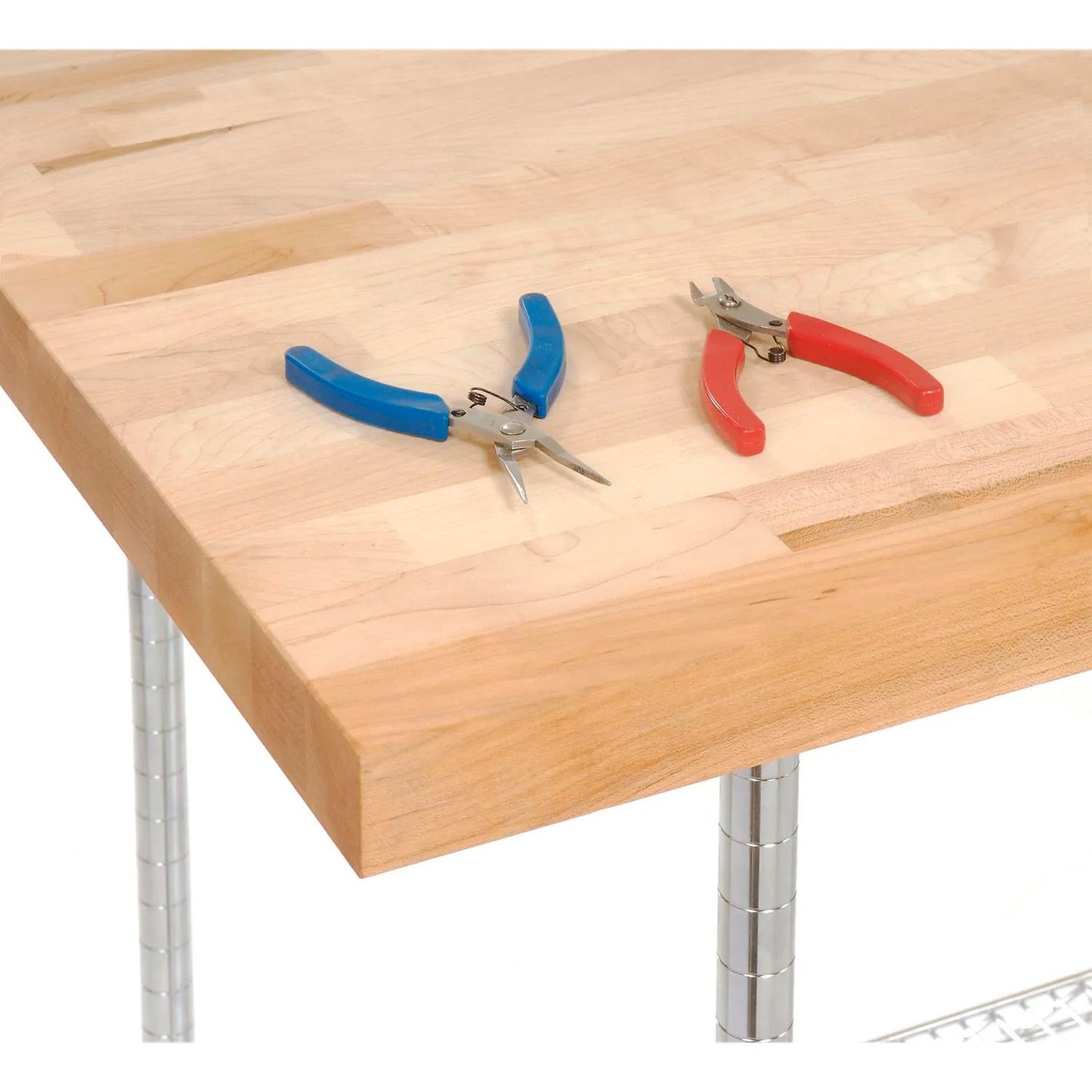 Global Industrial Chrome Wire Mobile Workbench, 60"W x 30"D, Maple Butcher Block Square Edge (GLB - 252321) - SchoolOutlet