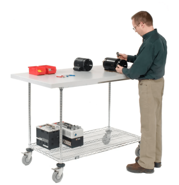 Global Industrial Chrome Wire Mobile Workbench, 60"W x 30"D, Laminate Square Edge (GLB - 252322) - SchoolOutlet