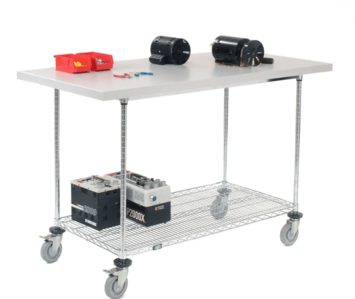 Global Industrial Chrome Wire Mobile Workbench, 60"W x 30"D, Laminate Square Edge (GLB - 252322) - SchoolOutlet