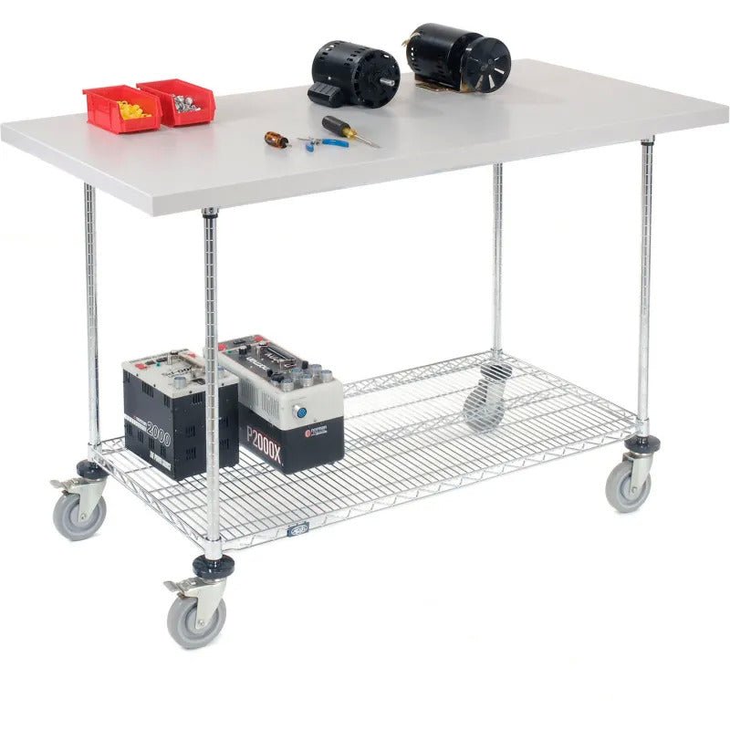 Global Industrial Chrome Wire Mobile Workbench, 60 x 30", Shop Top Square Edge (GLB - 252323) - SchoolOutlet
