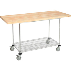 Global Industrial Chrome Wire Mobile Workbench, 72"W x 30"D, Maple Butcher Block Square Edge (GLB-252324)