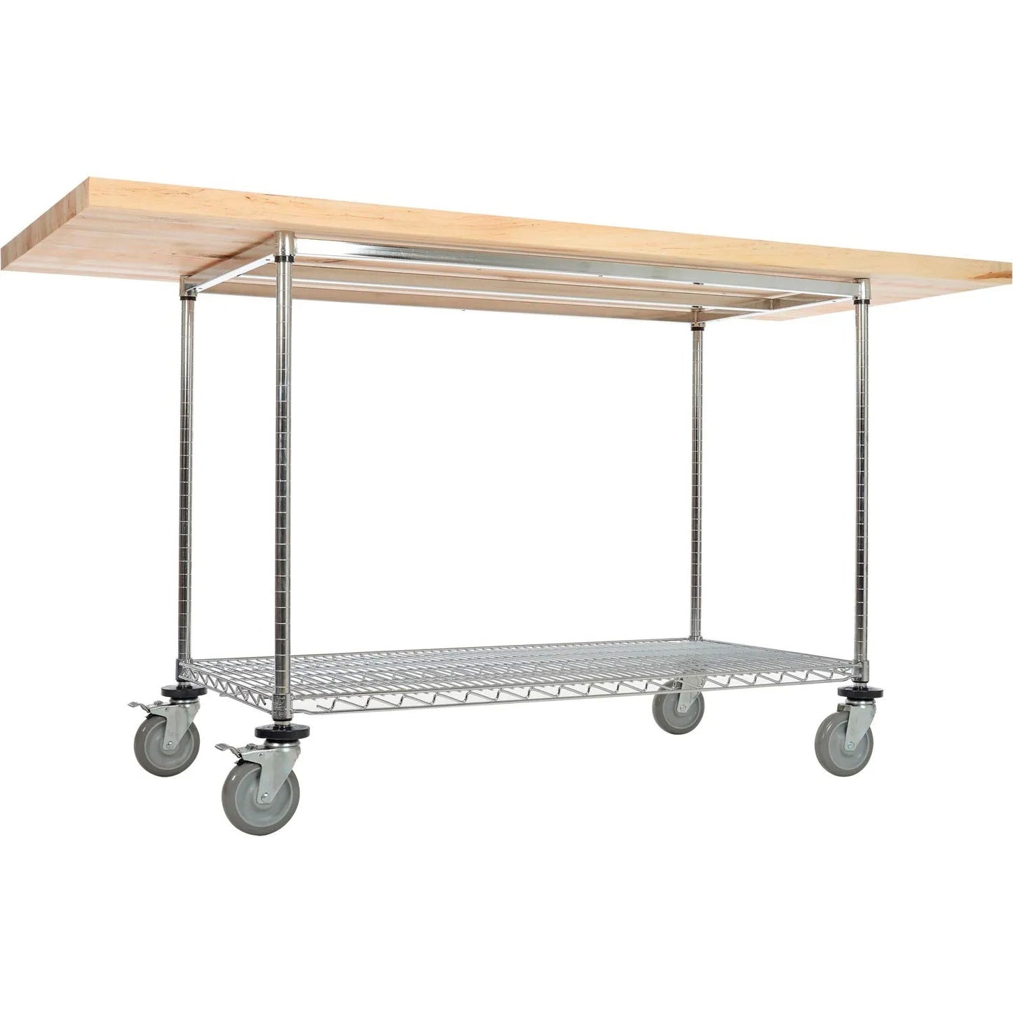 Global Industrial Chrome Wire Mobile Workbench, 72"W x 30"D, Maple Butcher Block Square Edge (GLB - 252324) - SchoolOutlet