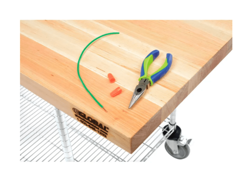 Global Industrial Chrome Wire Mobile Workbench, 72"W x 30"D, Maple Butcher Block Square Edge (GLB - 252324) - SchoolOutlet