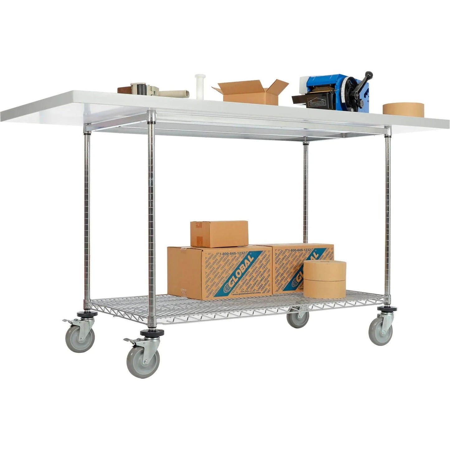 Global Industrial Chrome Wire Mobile Workbench, 72"W x 30"D, Laminate Square Edge (GLB - 252325) - SchoolOutlet
