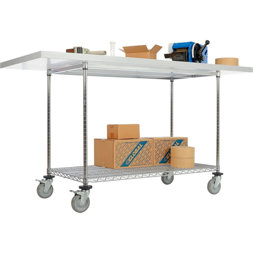 Global Industrial Chrome Wire Mobile Workbench, 72"W x 30"D, Laminate Square Edge (GLB - 252325) - SchoolOutlet