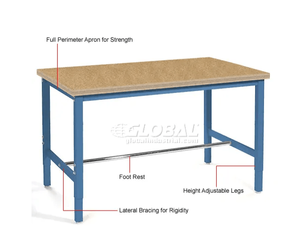 Global Industrial 48"W x 30"D Adjustable Height Workbench Square Tube Leg, Shop Top Safety Edge Blue (GLB - 253842BL) - SchoolOutlet