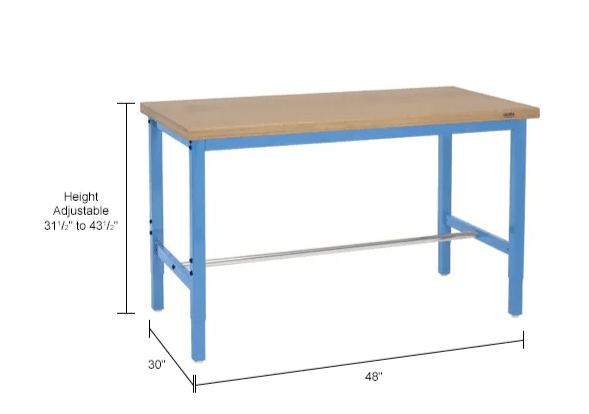 Global Industrial 48"W x 30"D Adjustable Height Workbench Square Tube Leg, Shop Top Safety Edge Blue (GLB - 253842BL) - SchoolOutlet