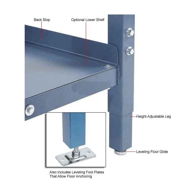 Global Industrial 48"W x 30"D Adjustable Height Workbench Square Tube Leg, Shop Top Safety Edge Blue (GLB - 253842BL) - SchoolOutlet