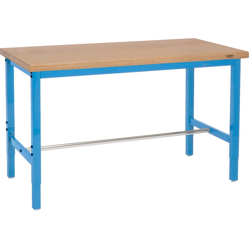 Global Industrial 60"W x 30"D Adjustable Height Workbench Square Tube Leg, Shop Top Safety Edge Blue (GLB - 253843BL) - SchoolOutlet