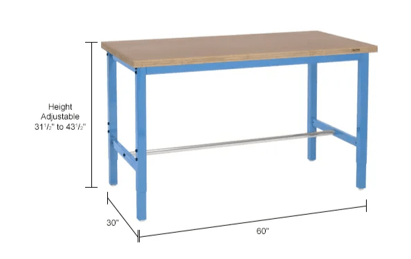 Global Industrial 60"W x 30"D Adjustable Height Workbench Square Tube Leg, Shop Top Safety Edge Blue (GLB - 253843BL) - SchoolOutlet