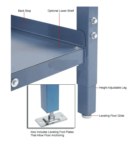 Global Industrial 72"W x 30"D Adjustable Height Workbench Square Tube Leg, Shop Top Safety Edge Blue (GLB - 253844BL) - SchoolOutlet