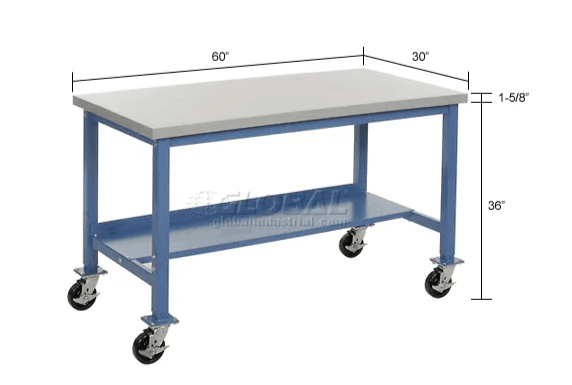 Global Industrial Mobile Production Workbench w/ Laminate Safety Edge Top, 60"W x 30"D, Blue (GLB - 253986BL) - SchoolOutlet
