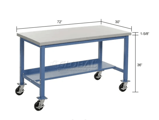 Global Industrial Mobile Production Workbench w/ Laminate Safety Edge Top, 72"W x 30"D, Blue (GLB - 253987BL) - SchoolOutlet