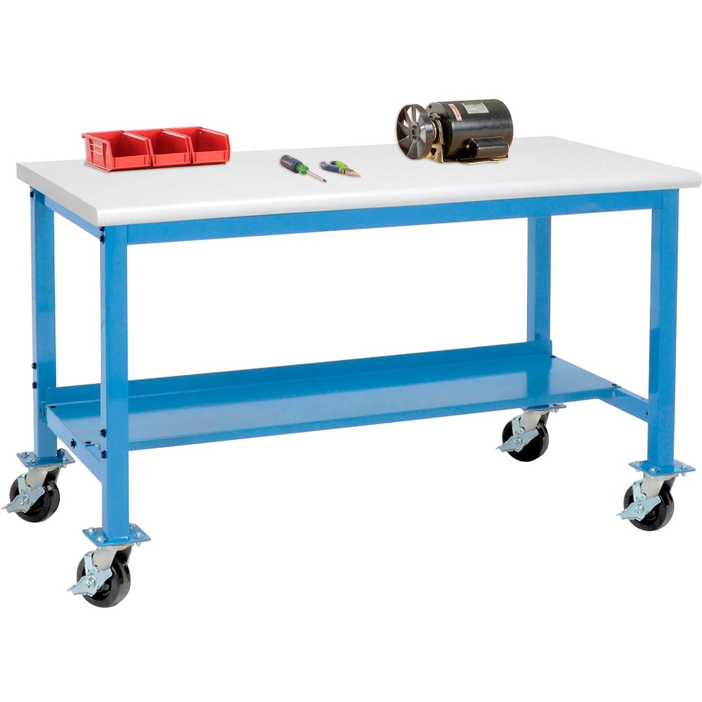Global Industrial Mobile Production Workbench w/ Laminate Safety Edge Top, 72"W x 30"D, Blue (GLB - 253987BL) - SchoolOutlet
